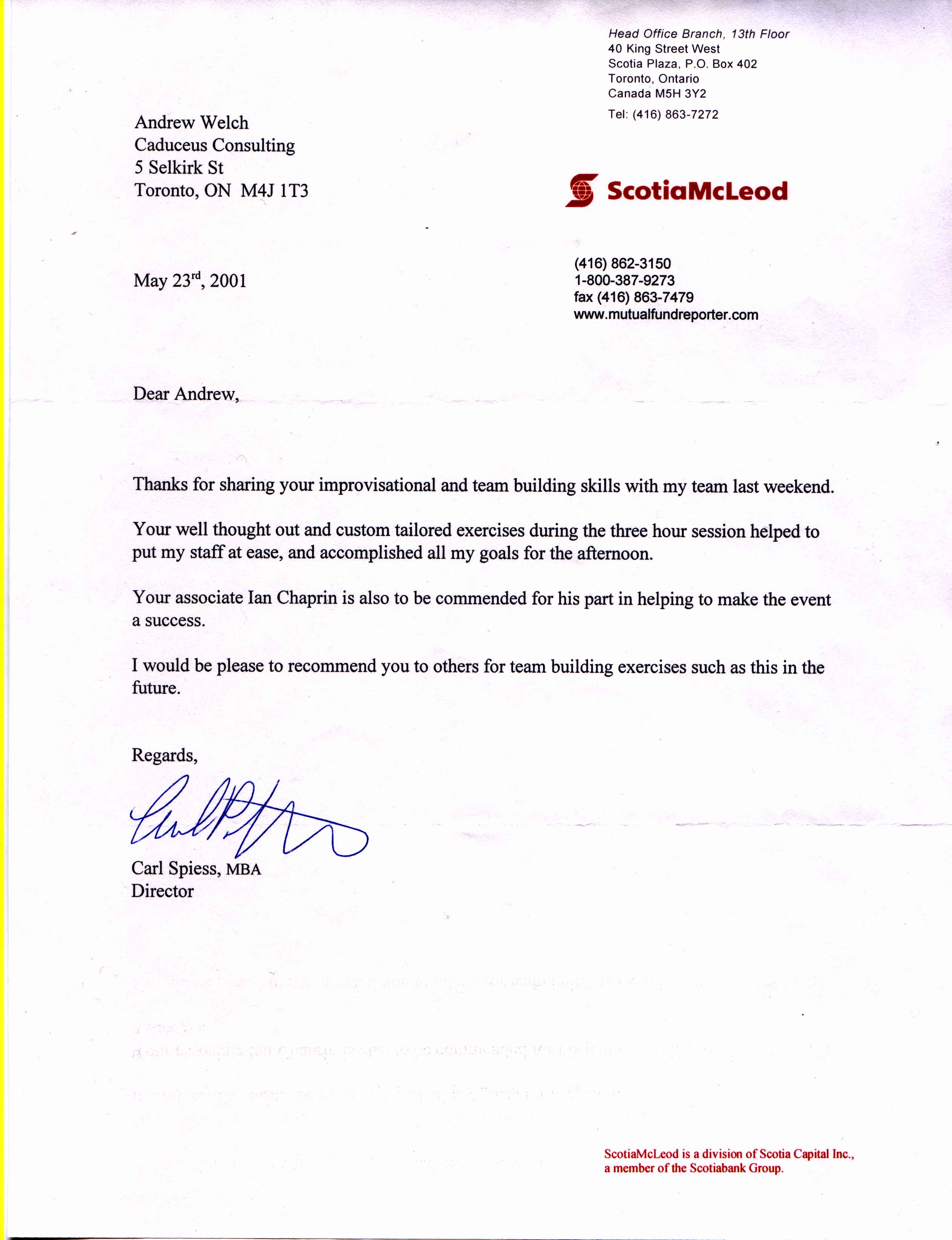 Scan of reference letter from ScotiaMcLeod